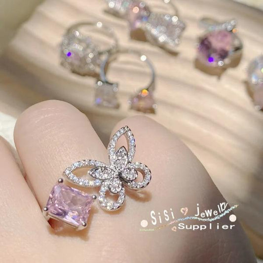 Pink Butterfly Zircon Ring Accessories