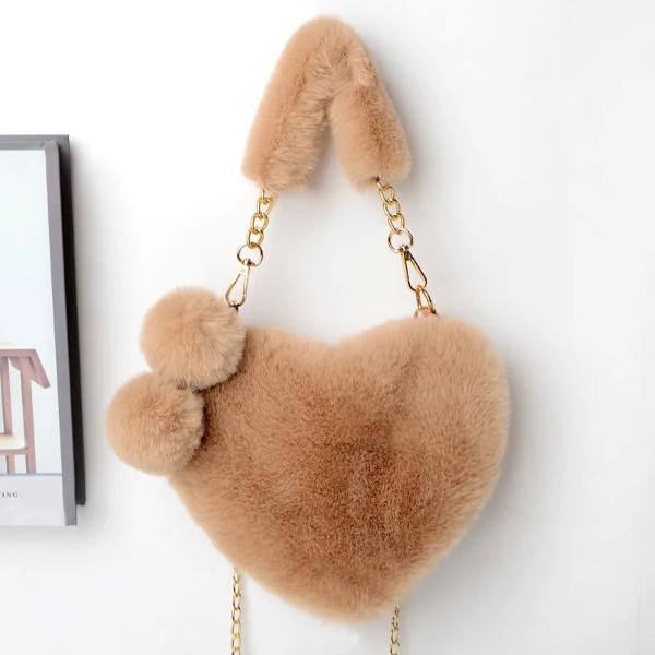 Heart Shaped Faux Fur Plush Bag