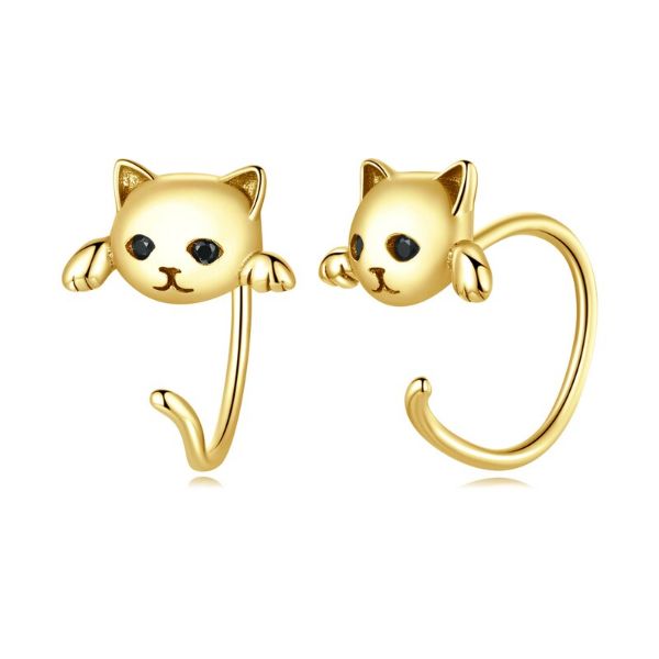 Black Eye Silver Cat Earrings