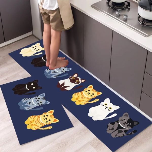 Cute Cartoon Cat Pattern Kitchen Living Room Carpet