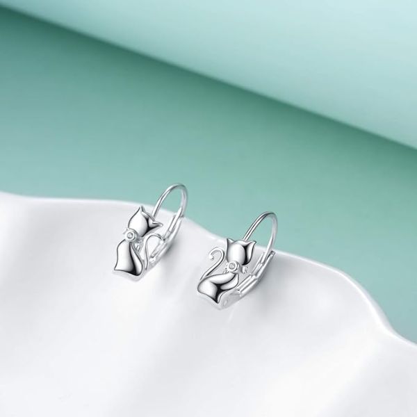 Silver Long Tail Cat Hoop Earrings