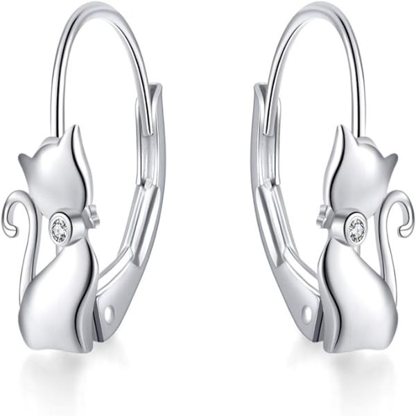 Silver Long Tail Cat Hoop Earrings