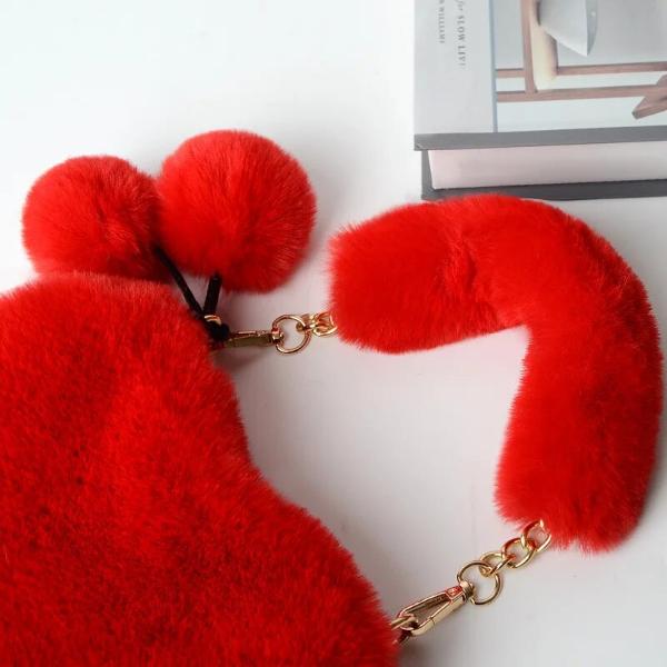 Heart Shaped Faux Fur Plush Bag