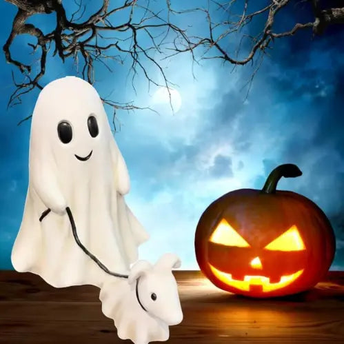 Halloween Ghost Walking Dog & Bonfire Ghost Nightlight