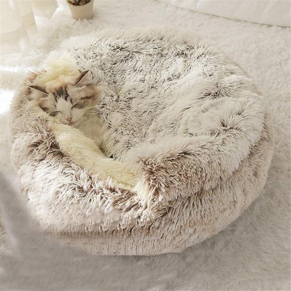 Winter Plush Dog Cat Covered Donut Bed