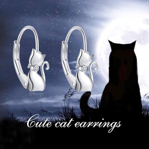 Silver Long Tail Cat Hoop Earrings