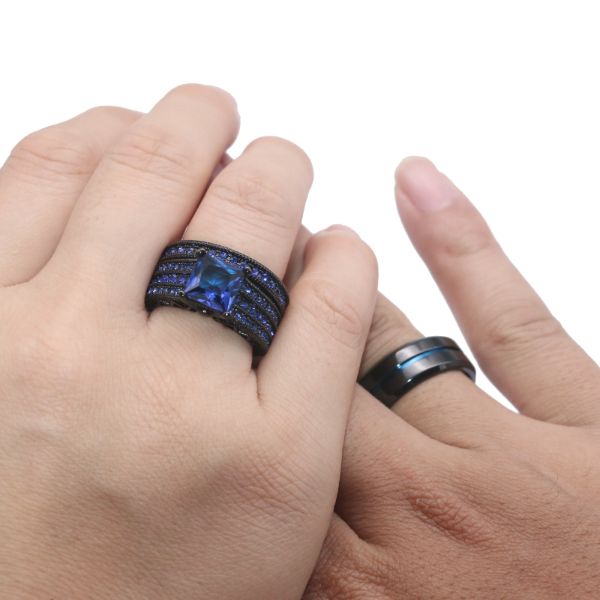 Love Blue Rhinestone Couple's Ring