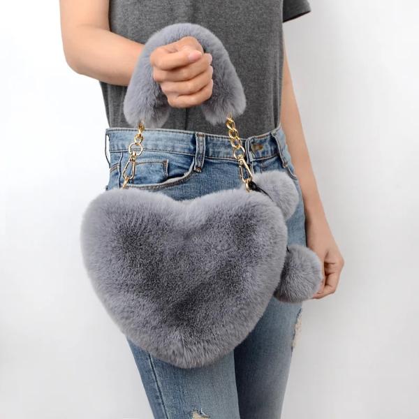 Heart Shaped Faux Fur Plush Bag