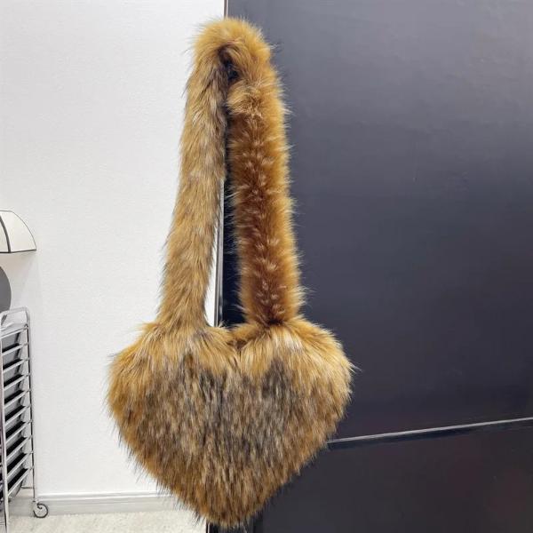 Heart Shaped Faux Fur Plush Bag