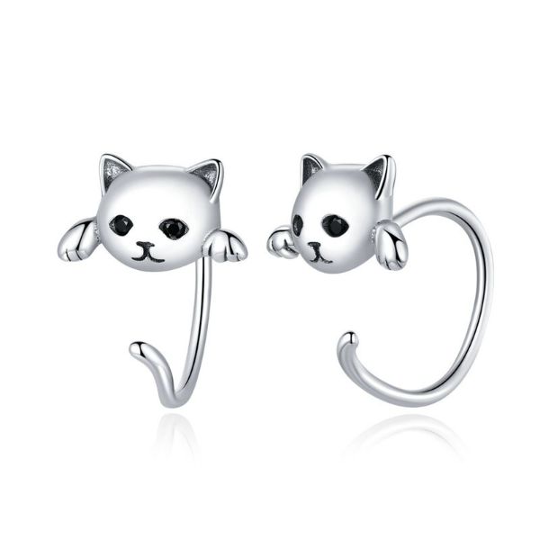 Black Eye Silver Cat Earrings