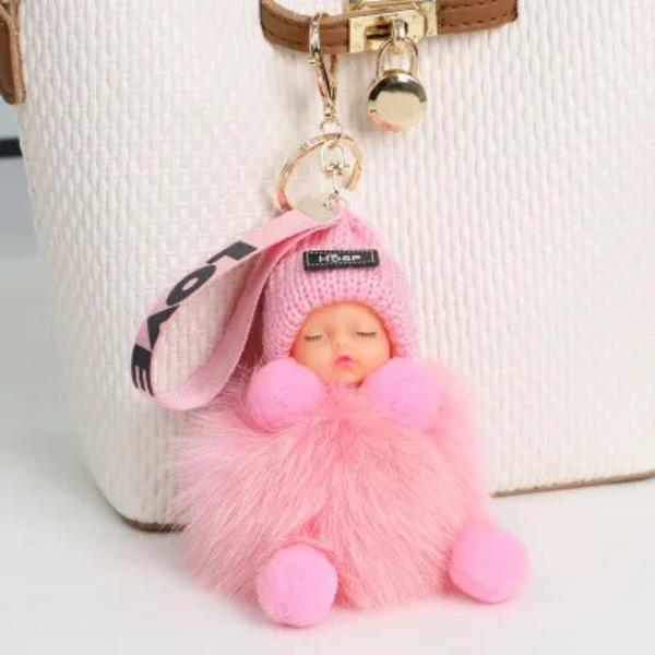 Pompom Sleeping Baby Plush Keychain