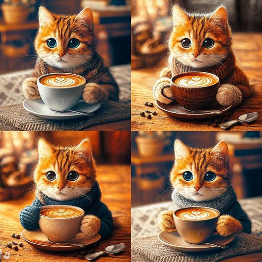 Coffee Cat Digital Art ( Set Of 4)