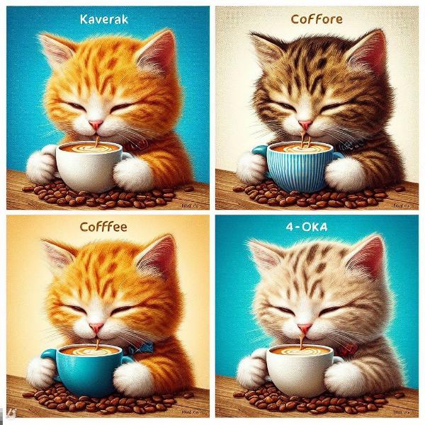 Coffee Cat Digital Art ( Set Of 4)