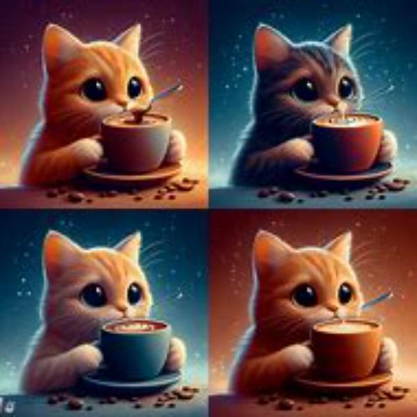 Coffee Cat Digital Art ( Set Of 4)