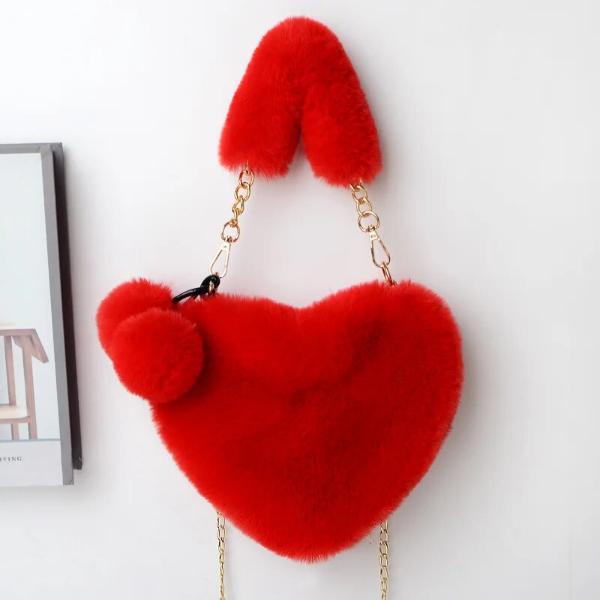 Heart Shaped Faux Fur Plush Bag