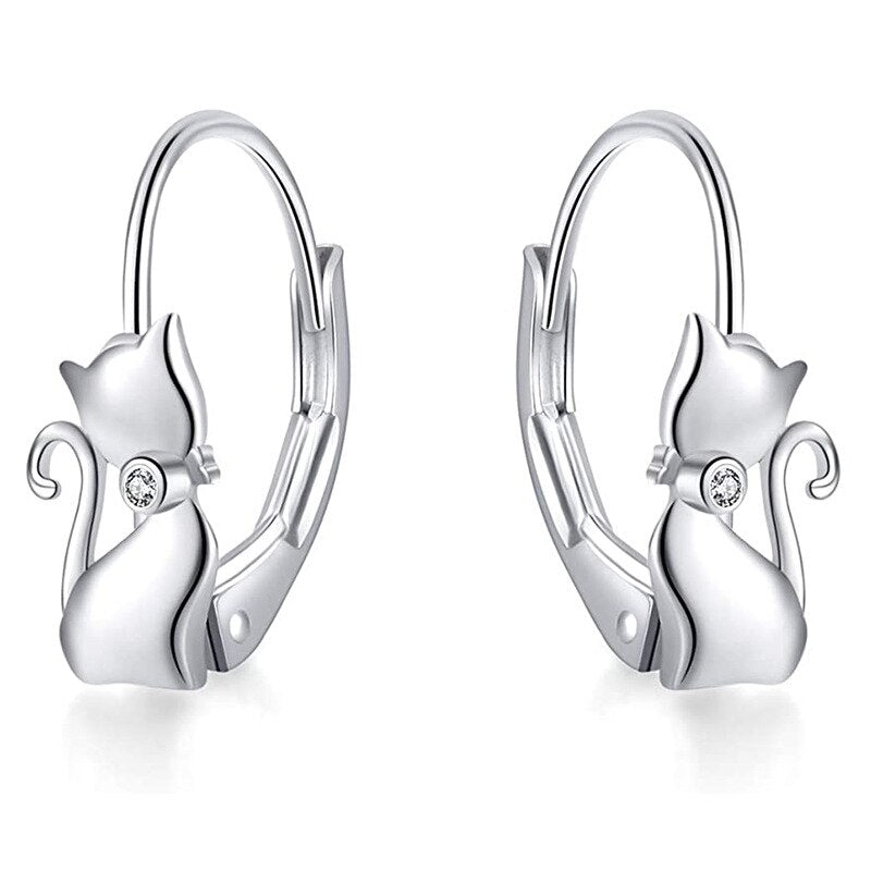 Silver Long Tail Cat Hoop Earrings