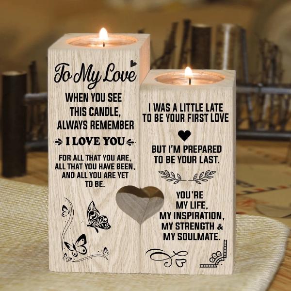 Personalized Heart Shape Wooden Candle Holder