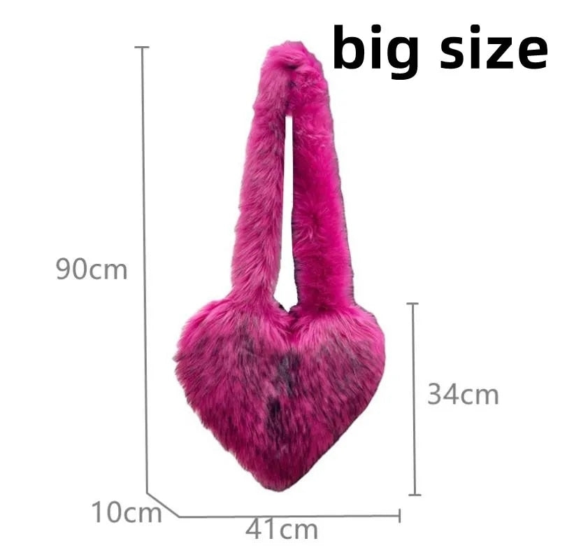 Heart Shaped Faux Fur Plush Bag