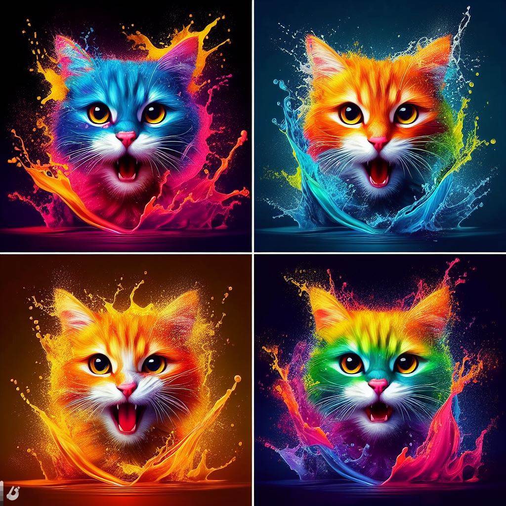 Splash Art Cat Digital Art ( Set Of 4)