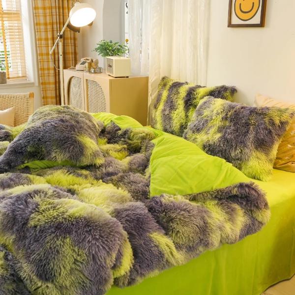 Plush Faux Fluffy Luxury Duvet Cover Queen Size (1 Duvet Cover + 2 Pillow Shams)