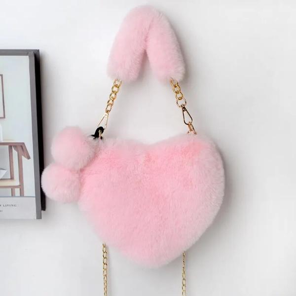 Heart Shaped Faux Fur Plush Bag