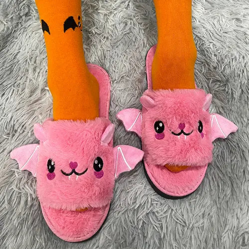 Halloween Spooky Bat Pumpkin Plush Slippers