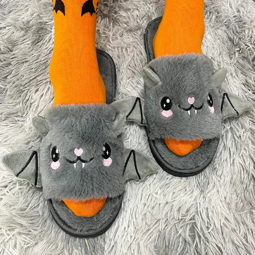 Halloween Spooky Bat Pumpkin Plush Slippers