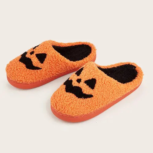 Halloween Spooky Bat Pumpkin Plush Slippers