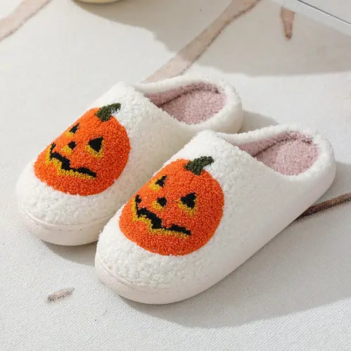 Halloween Spooky Bat Pumpkin Plush Slippers