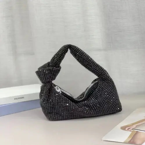 Rhinestone Knotted Handle Women Clutch Handbag