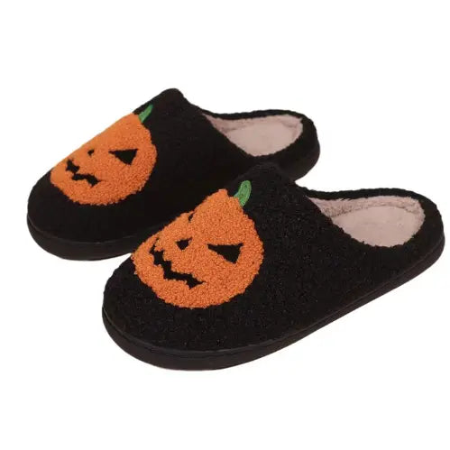 Halloween Spooky Bat Pumpkin Plush Slippers