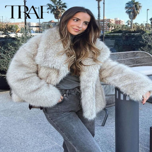 TRAF Luxury Faux Fur Coat