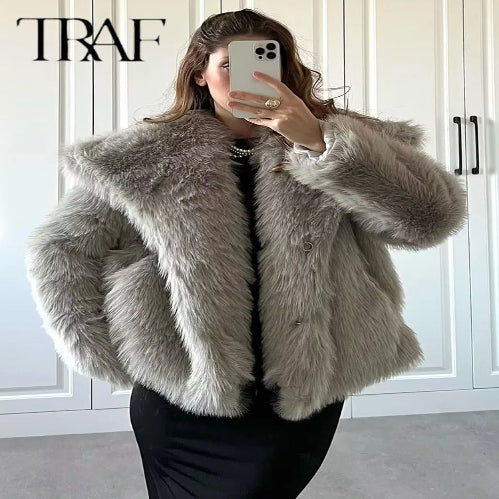 TRAF Luxury Faux Fur Coat