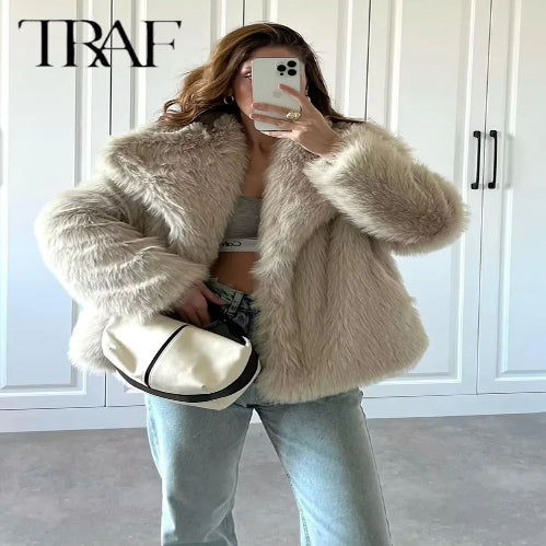 TRAF Luxury Faux Fur Coat