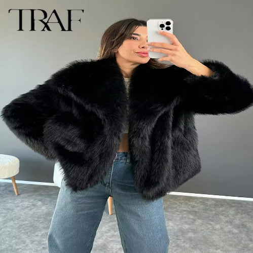 TRAF Luxury Faux Fur Coat