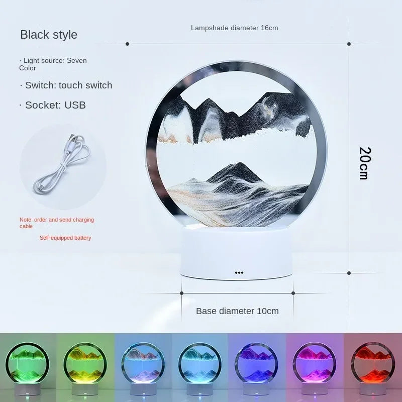 3D Moving Sand Art Table Lamp With Remote Control