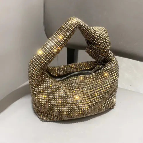 Rhinestone Knotted Handle Women Clutch Handbag