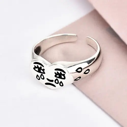 Dianty Women Crying Face Ring & Stackable Face Ring