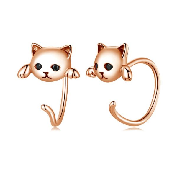 Black Eye Silver Cat Earrings