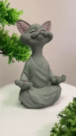 Cat Figurine, Meditation Yoga Happy Cat, Zen Cat Relaxed Pose