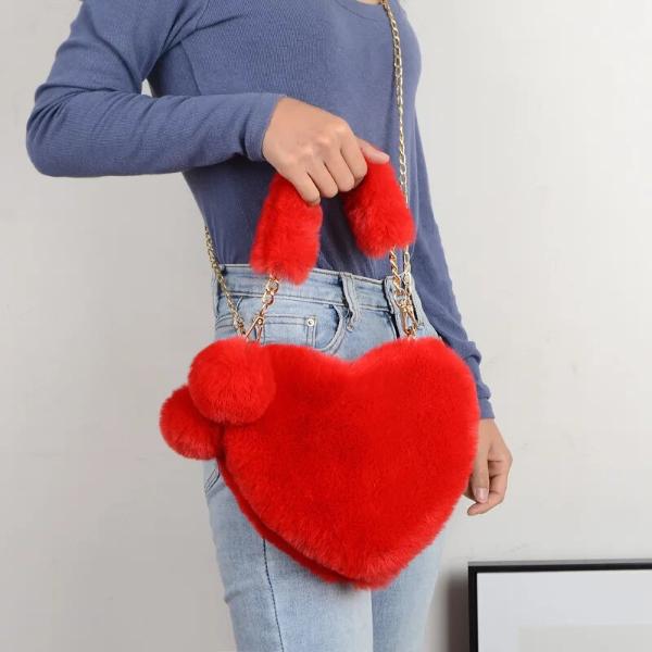 Heart Shaped Faux Fur Plush Bag