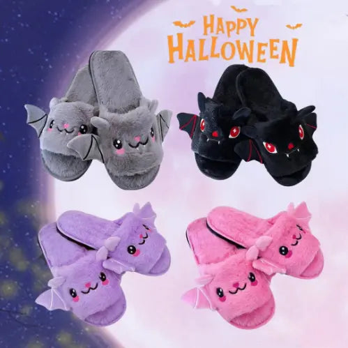 Halloween Spooky Bat Pumpkin Plush Slippers