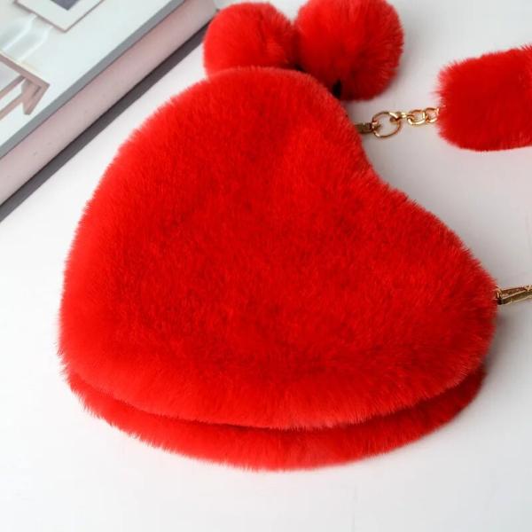 Heart Shaped Faux Fur Plush Bag