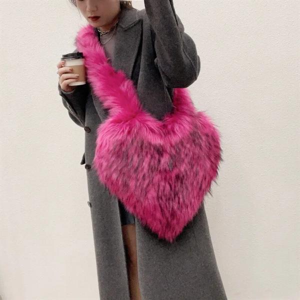 Heart Shaped Faux Fur Plush Bag