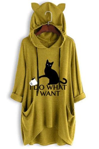 I Do What I Want Oversize Cat Graphic Hoodies for Women