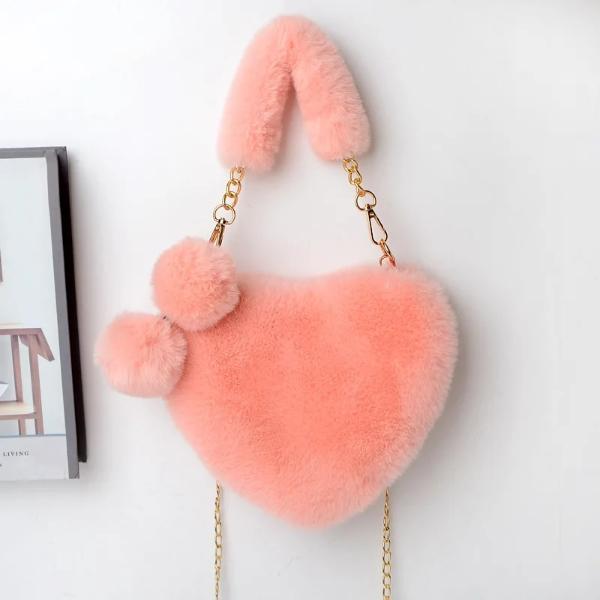 Heart Shaped Faux Fur Plush Bag