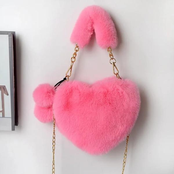 Heart Shaped Faux Fur Plush Bag