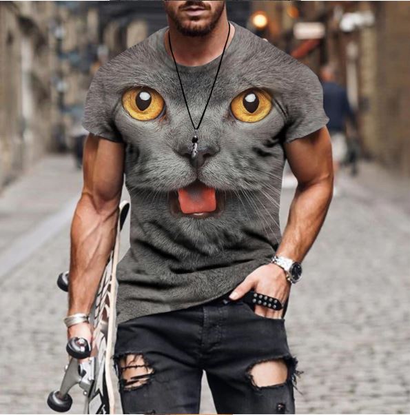 Big Face Black Cat Men T Shirt