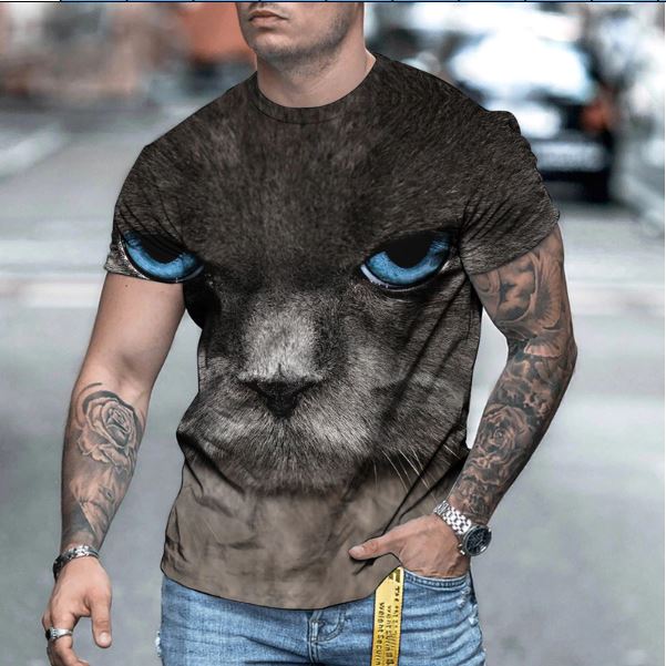 Big Face Black Cat Men T Shirt