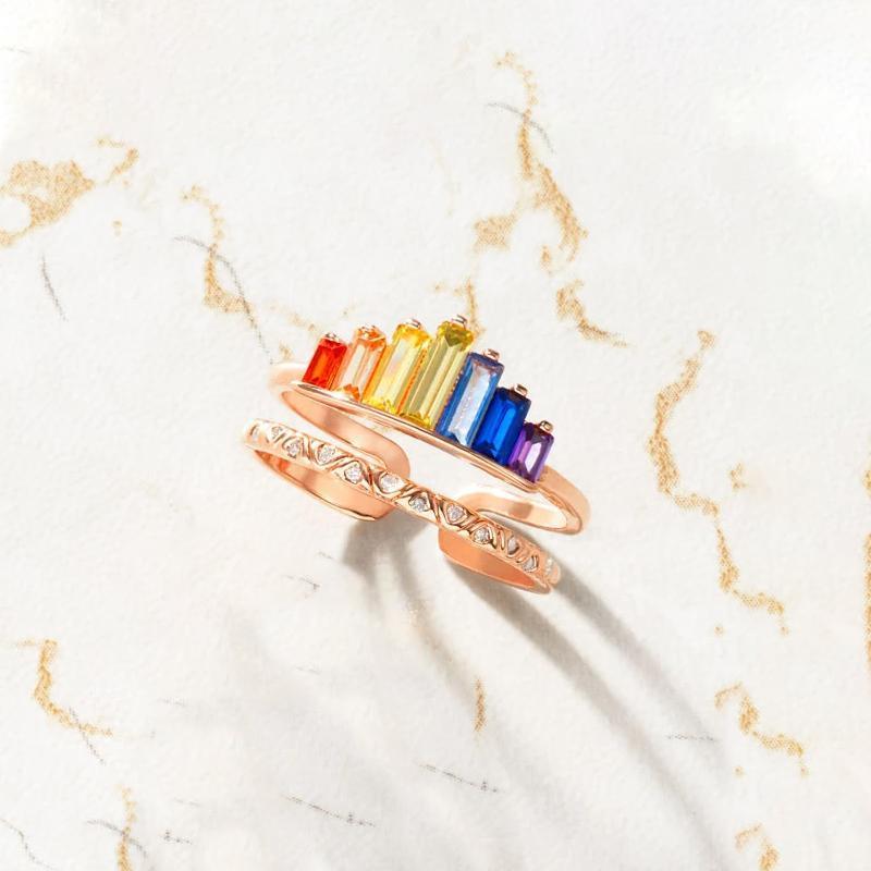 wedding band S925 Rainbow Double Band Adjustable Ring - Dealbagco